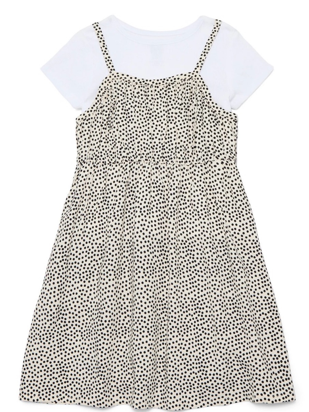 Cream and Black Polka Dot Cami Dress with White Tee